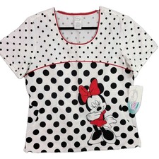 Disney Minnie Mouse Scrub Top Large Polka Dots Dentist Black White Red