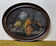 Quadro ovale con uva e fiori - Vintage