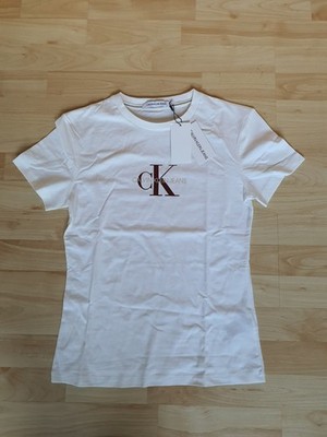 CALVIN KLEIN Damen T-Shirt weiß  grau  Gr. S NEU