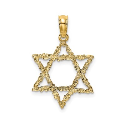 14k Gelbgold Davidstern Anhänger Filigran Religiös Hebräisch Glaube Halskette
