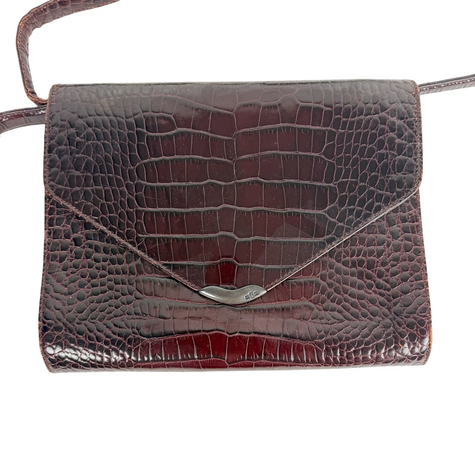 Vintage 80s Ralph Lauren Crocodile Embossed Leather Shoulder Handbag Crossbody - Image 3 of 4
