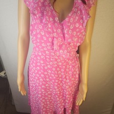 Lulus Pink Floral Asymetrical Hem High-Low Wrap Dress Large Chiffon Feminine