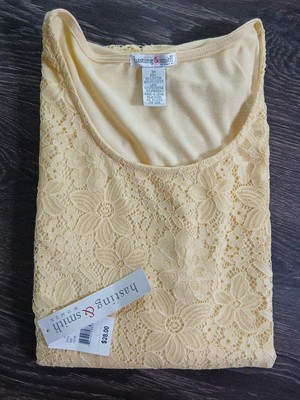 Hasting & Smith Women's Beautiful Lacy Yellow T-shirt Size 3X Short Sleeve New