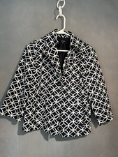 RAFAELLA Blazer Jacket Pockets 3/4 Sleeve Stretch Cotton Geometric Print Size SM