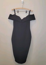 Nookie Black Phoenix Off Shoulder and Strap Midi Dress XL Cocktail Quiet Luxury