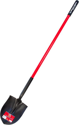 round Point Heavy Duty Shovel - 14-Gauge Fiberglass Long Handle, Strong Metal Co