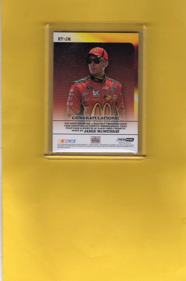 2013 PRESS PASS IGNATE HOT THREADS RACE-USED FIRESUIT JAMIE McMURRAY 6/10 #HT-JM - Image 2 of 2