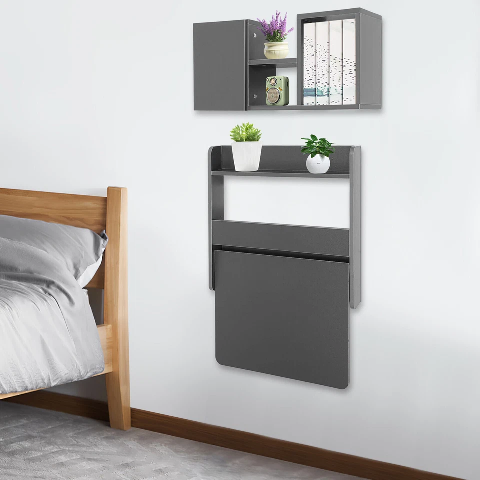 Estantería plegable montada en la pared que ahorra espacio, estación de trabajo plegable para escritorio portátil Foto 3 de 4