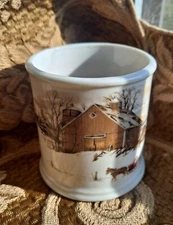 Hallmark Winterwoods Country Barn Scene Candle Holder Horse Pulled Sleigh VTG ❄️