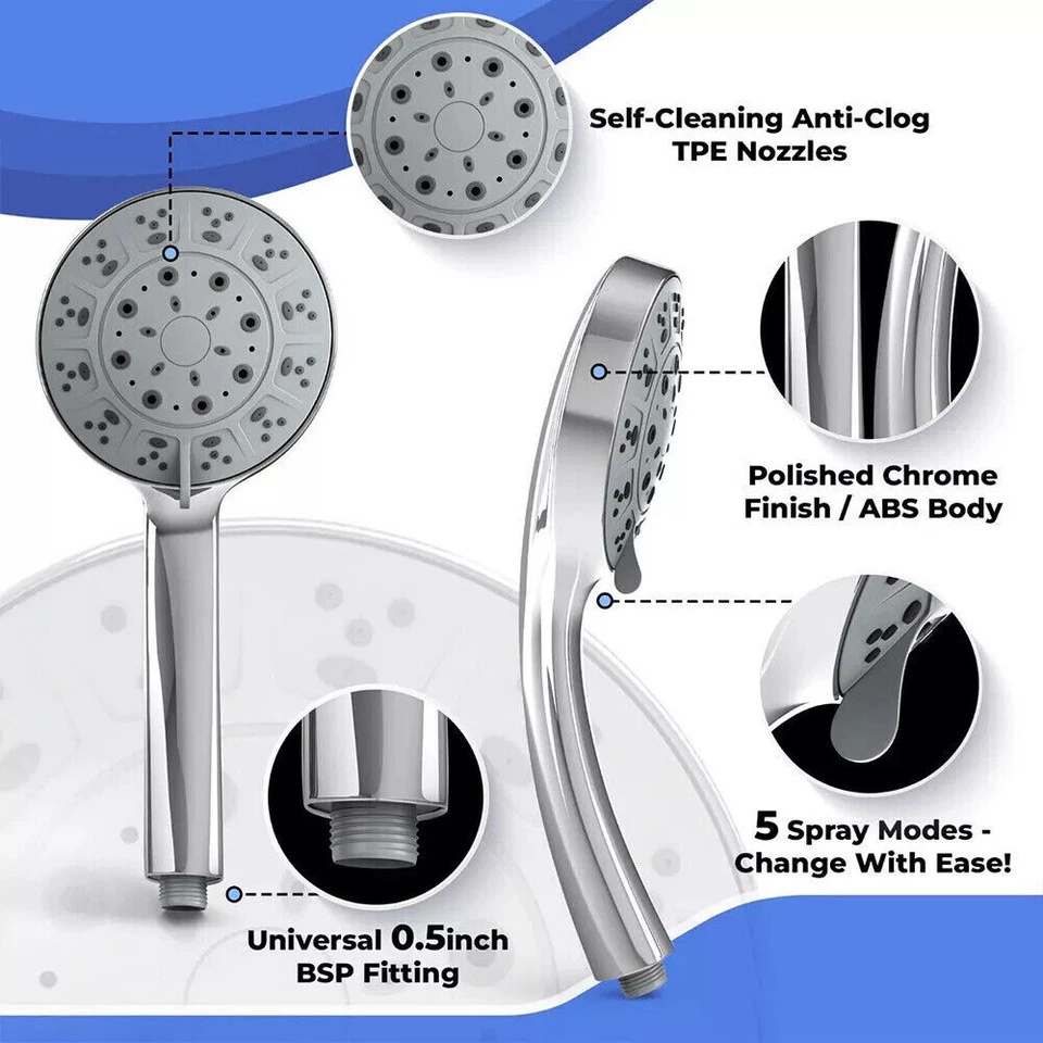 Duschkopf Hochdruck Handbrause Duschbrause Wassersparend mit 1.5m Schlauch 5Modi - Bild 3 von 4
