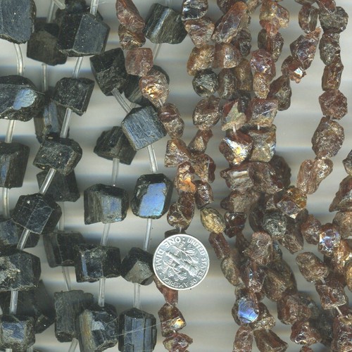ROCK CRYSTAL QUARTZ & SMOKY QUARTZ Raw Nuggets Short Side Drilled 16" strand - Picture 4 of 5