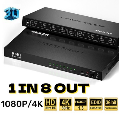1x8 HDMI Splitter 1 in 8 Out HDMI 4K/1080P HDTV Ultra HD 3D DVD For Xbox PS3 PS4