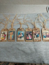 HALLOWEEN Grungy Tags *REAL* not printed RAFFIA STRUNG Junk Journal Bookmark
