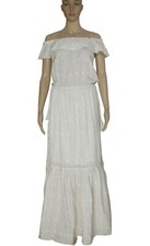 Ulla Johnson Floral Embroidered Off Shoulder Ivory Ruffle Long Maxi Dress New S