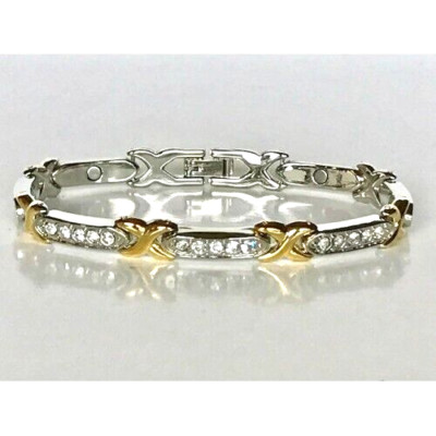 CRYSTAL BARS Gold Tone Hugs MAGNETIC BRACELET   Nice Gift Beautiful 