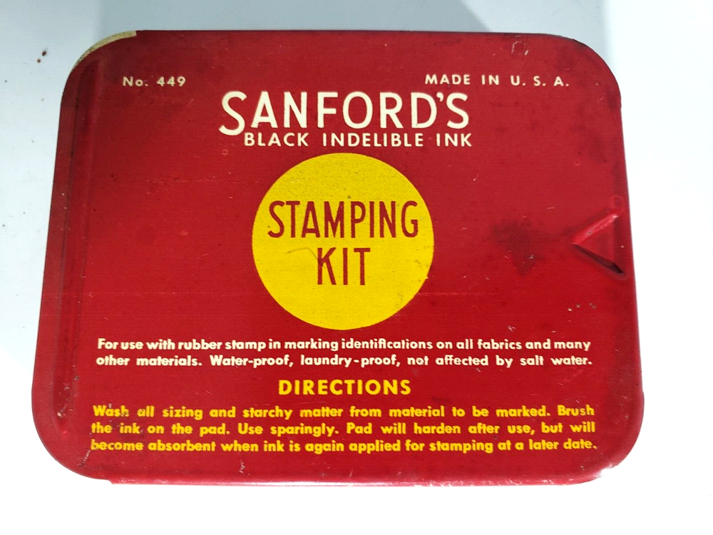 Sanford's Black Ink Stamping Kit Tin / Ink & Pad Vintage Collectors Tin , NOS