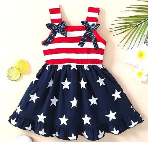 Girls 4th of July Dress Red White Blue Stars&Stripes Boutique Twirl Sundress NEW - Picture 15 of 37