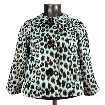 Vertigo Paris Women's Jacket Chunky Buttons Animal Print White