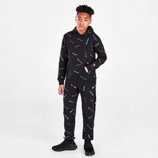 Champion Boy's Black Mult Allover Print Script Hoodie Joggers Set CHB678 S/M/L