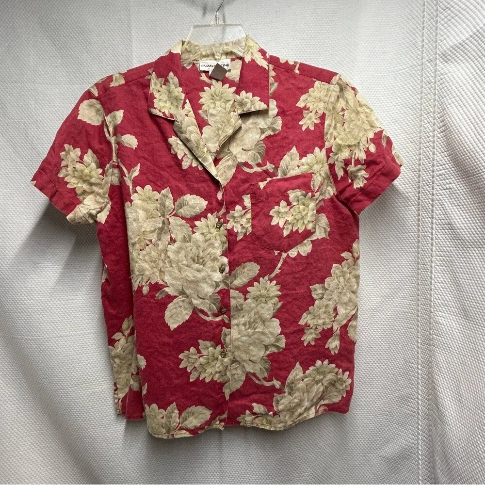 Evan Picone Red and Cream Casual Button Down Shirt Large