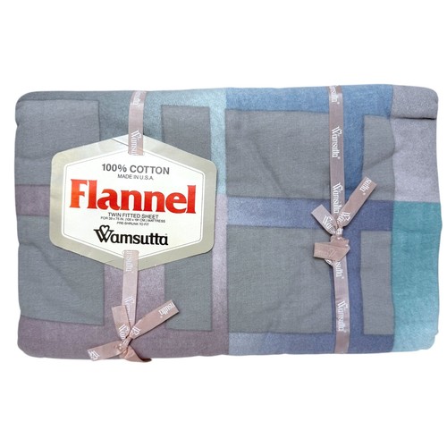 WAMSUTTA Flannel Fitted Sheet Twin Size 100% Cotton Blue Gray NWT