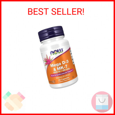 NOW Foods Supplements, Mega D-3 & MK-7 with Vitamins D-3 & K-2, 5,000 IU/180 mcg