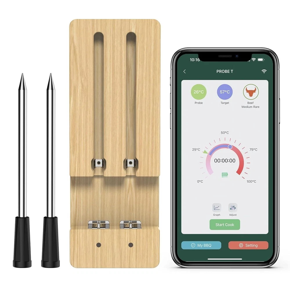 Wireless Meat Thermometer, 165ft Smart Black(Wireless Thermometer)