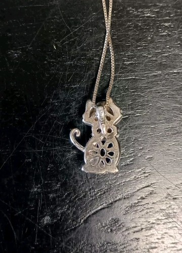 Sterling Silver & Sapphire Cat Pendant Necklace - Picture 3 of 7