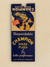 Vintage Matchbook Cover Dependable Champion Spark Plugs for Better Performance