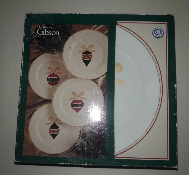 Everyday Gibson Set of 4 Christmas Ornament Dessert Plates for sale
