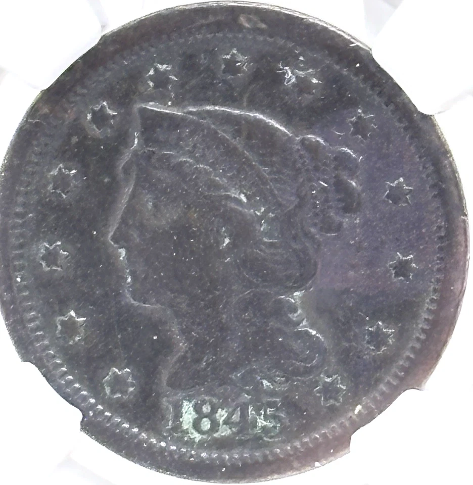 1845 1C Braided Hair Large Cent - NGC VF Details-Environmental Damage #13358 - Image 2 of 4