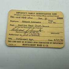 1950 Montgomery Ward ID Employee Family Identification Card Vintage Ed Schramko