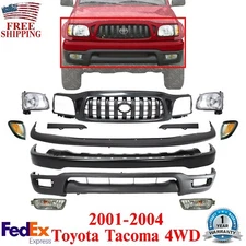Front Primed Bumper Kit + Grille +Headlights Kit For 2001-2004 Toyota Tacoma 4WD