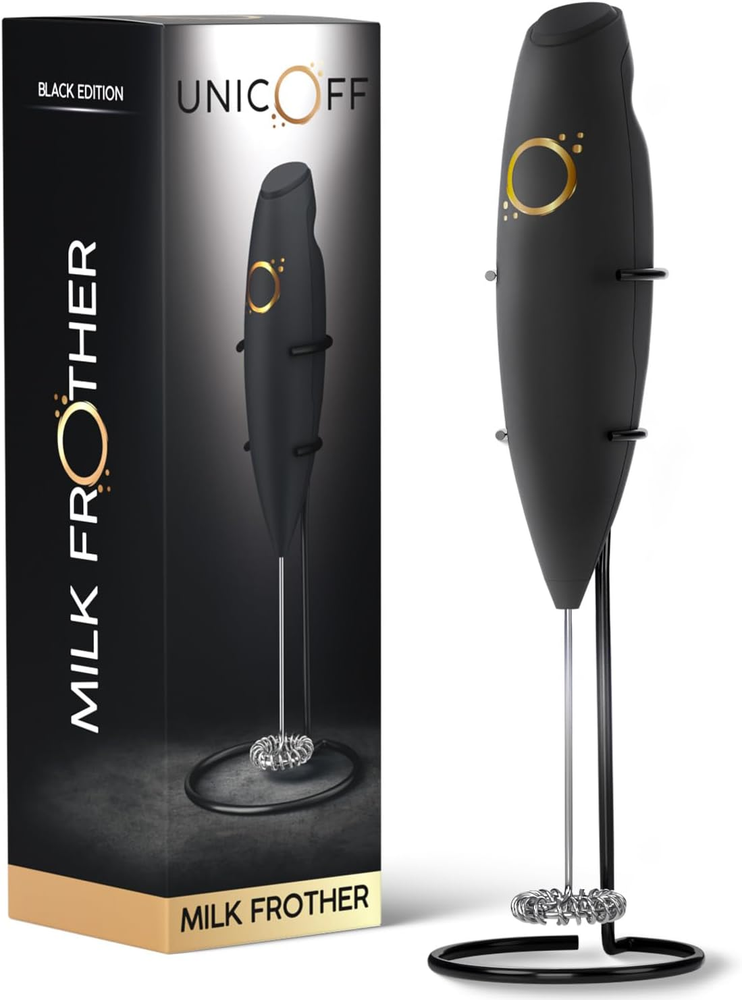 Milk Frother Matte Black - Coffee Frother Handheld with Electric Whisk - 19000 R