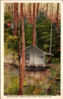 Winter Scene Spread Eagle Cabin The Shades Indiana Old Postcard Unused A10