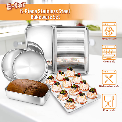 6-Piece Baking Pans Set, Stainless Steel Bakeware Set for Oven