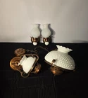 Farmhouse Vintage Antique Copper Hobnail Milk Glass Lighting Fixtures 4 Pieces