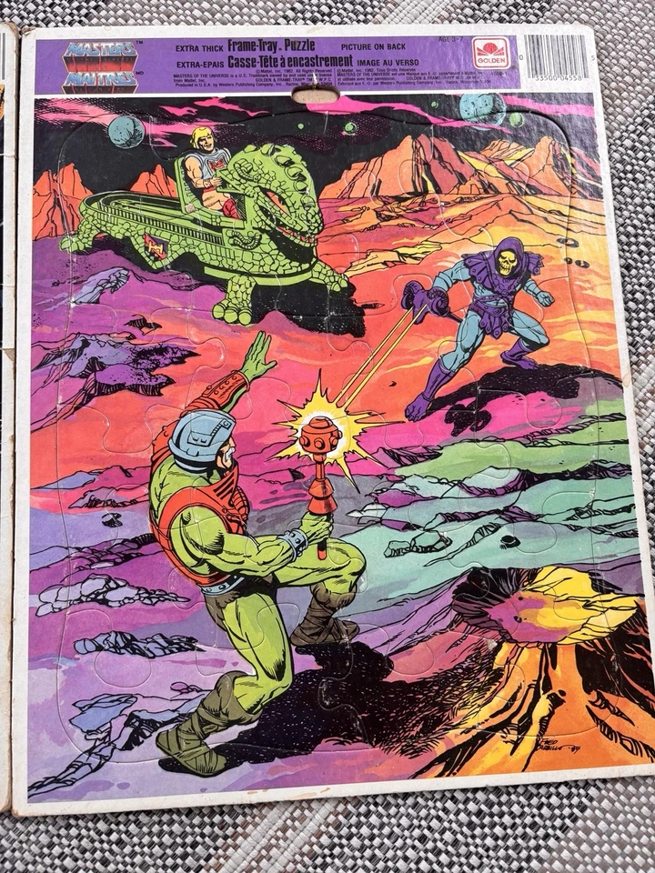 Juego de 3 rompecabezas de tablero con bandeja de marco dorado Masters of the Universe de 1980 Skeletor Foto 3 de 4