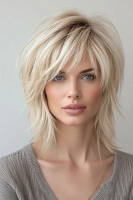 MARKENLOS Ombre Platin Blond Perücke mit Pony Lagenlook 100% Echthaar Lace Front Perücken