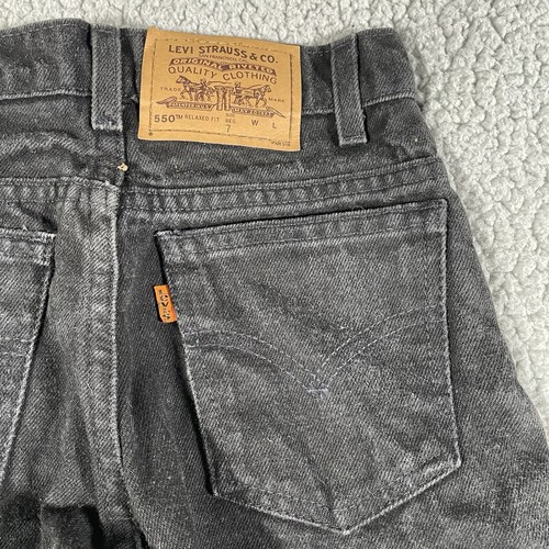 Vintage Little Levis 550 Black Jeans Size 7 Boys Orange Tab Relaxed Denim 90s - Picture 4 of 10