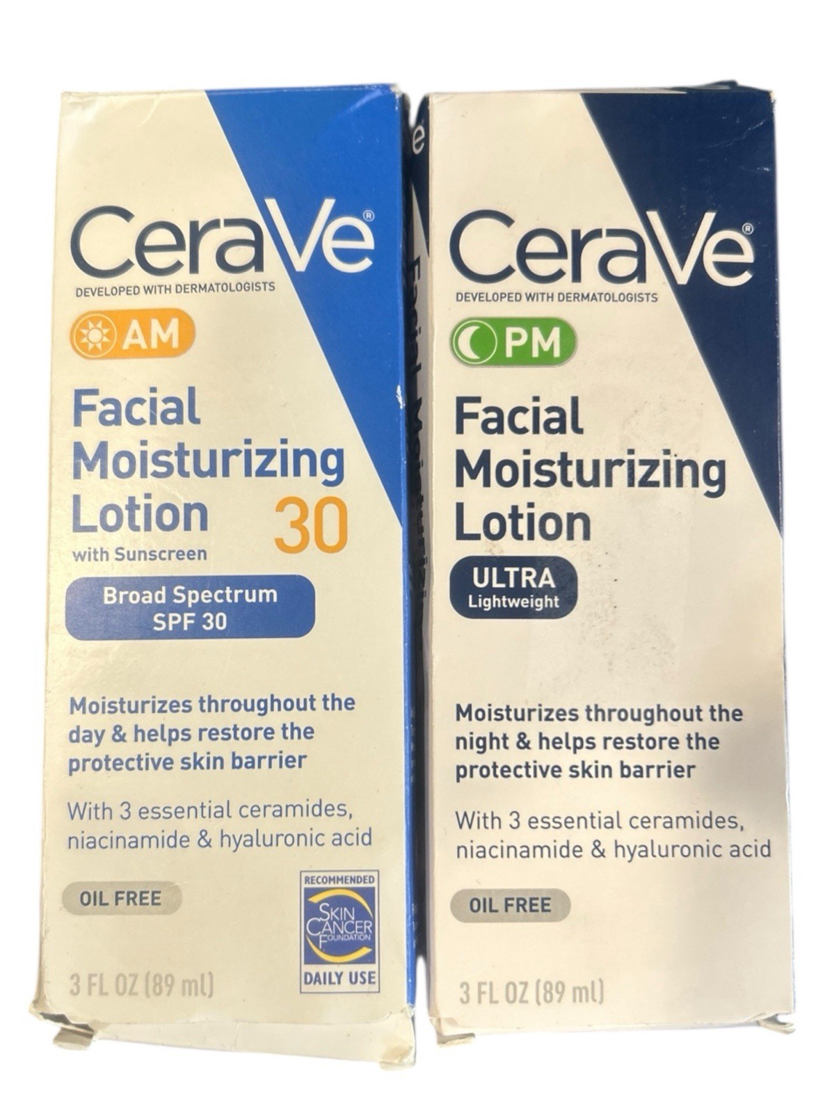 CeraVe AM/PM Facial Moisturizing Lotion Skin Care Set Ultra Lightweight 3oz EACH