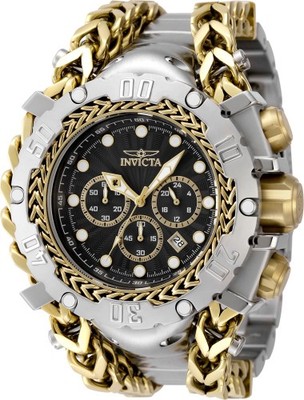 Invicta Men's Gladiator Black Dial Chronograph Date Steel Gold Watch