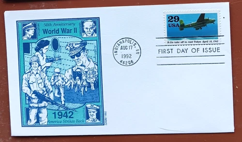 WW2 B-52S TAKE OFF TO BOMB TOKYO JAPAN 1992 50TH ANNIV GAMM CACHET FDC UNADD