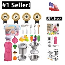 Deluxe Kitchen Pretend Play Set: Safe Stainless Steel Pots, Cooking Utensils