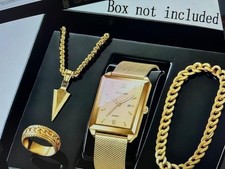 4pcs/Set Fashion Men'S Quartz Watch, Ring Necklace Bracelet Set