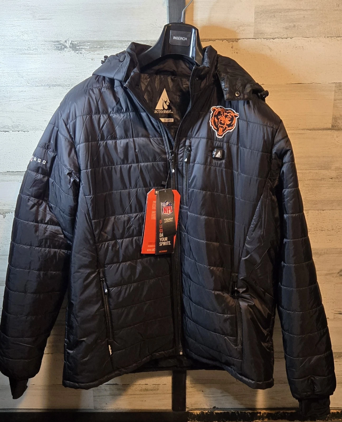 Chicago Bears Jacket Mens 2XL Battery Heated Puffer Coat Hooded Action Heat NWT
