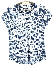CHAPS Women's Lightweight Cotton Tunic Top Short Sleeve Tie Dye Blue White L