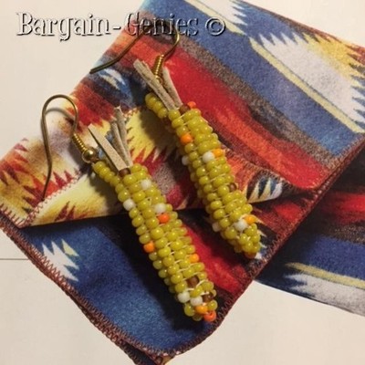 NEW  Yellow Indian Corn Hand Beaded Earrings Very Realistic Looking