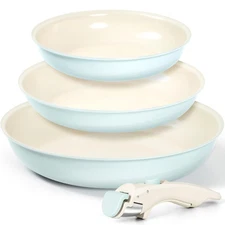 Ceramic Frying Pan Set, 8" 9.5" and 11" Fry Pans with Removable Handle, Nonst...