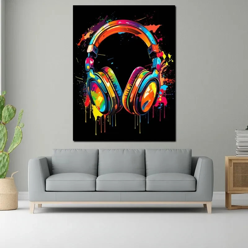 Tableau pop art grand format 60x80cm pour habiller un mur vide theme casque DJ graffiti - 3